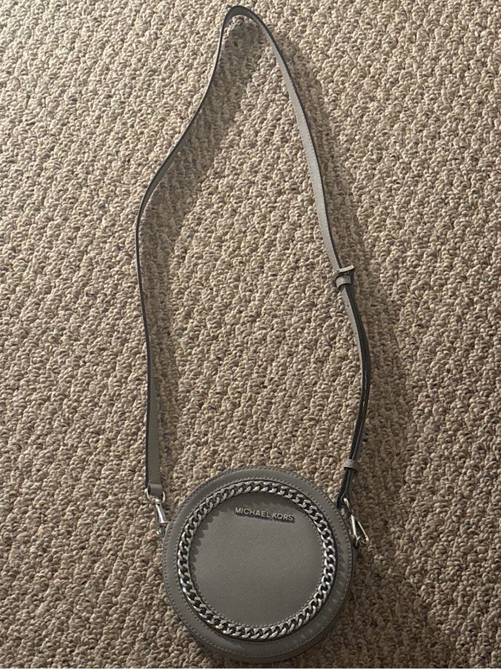 Michael Kors Gray Round Chain-Trim Crossbody Bag